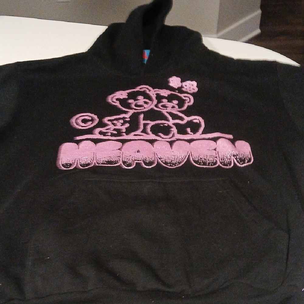 Black Hoodie with Pink Bear Design
